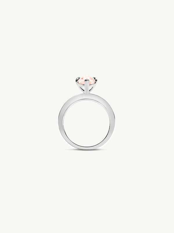 Marei Marquise-Cut Pink Morganite Beveled-Edge Engagement Ring In 18K White Gold