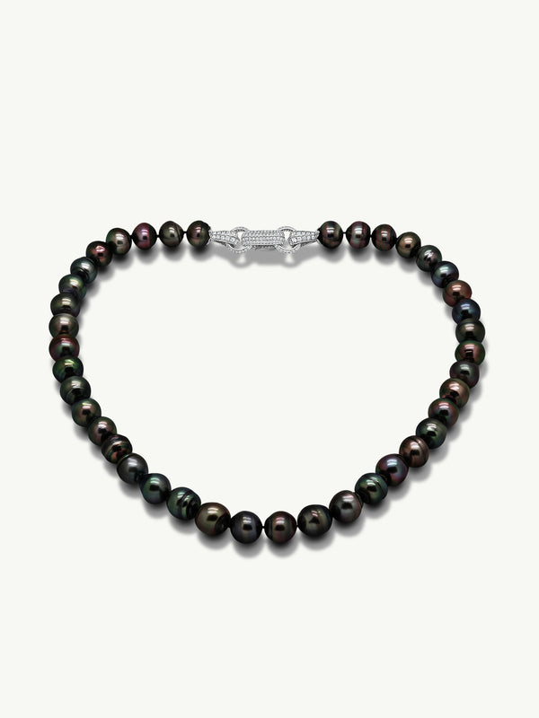 Nyx Tahitian Black Circle Pearl Necklace With Pavé-Set Brilliant Diamonds In 18K White Gold