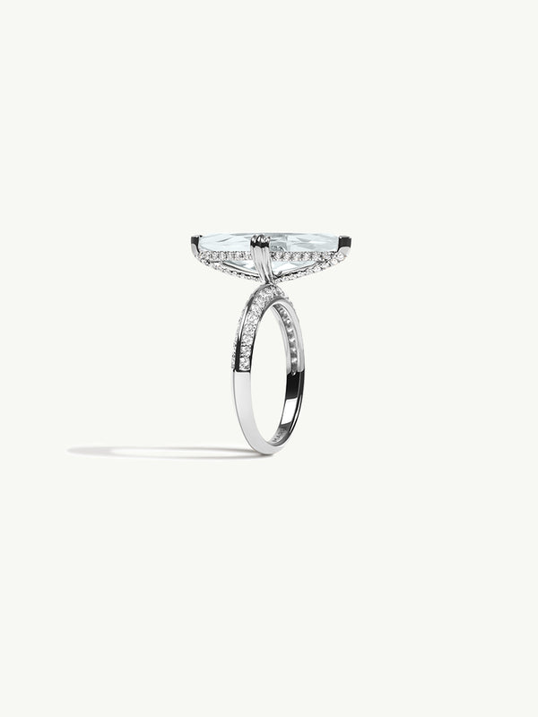 Marei Diamond Halo Marquise-Cut White Aquamarine Engagement Ring In 18K White Gold