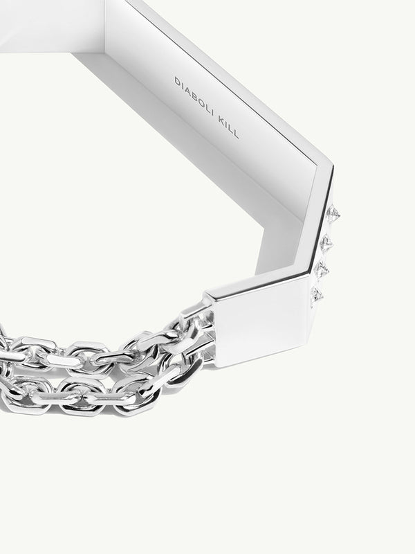 Octavian Brilliant-Cut White Diamond Geometric ID Bracelet In Sterling Silver - Large