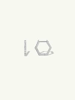 Eternal by Marei Hexagon Pavé White Diamond Earrings In 18K White Gold, 0.20 CTW