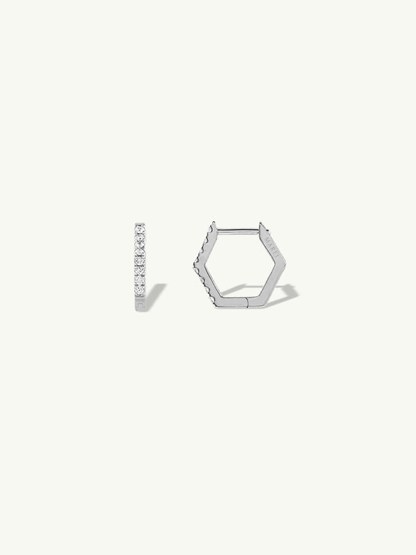 Eternal by Marei Hexagon Pavé White Diamond Earrings In 18K White Gold, 0.20 CTW